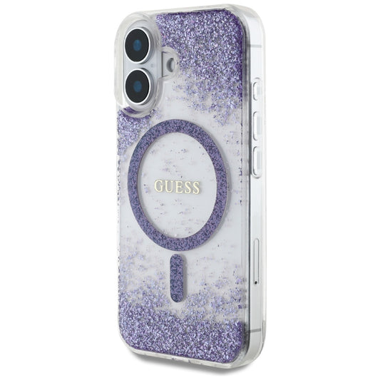 Etui MagSafe dla Apple iPhone 16, Guess, Resin Bottom Glitter, Fioletowy