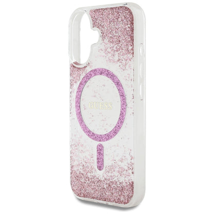 Etui MagSafe dla Apple iPhone 16, Guess, Resin Bottom Glitter, Różowy