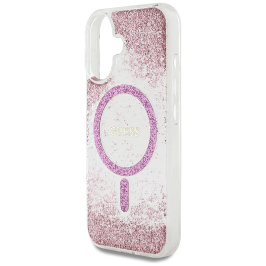 Etui MagSafe dla Apple iPhone 16, Guess, Resin Bottom Glitter, Różowy