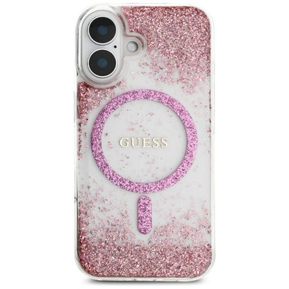 Etui MagSafe dla Apple iPhone 16, Guess, Resin Bottom Glitter, Różowy