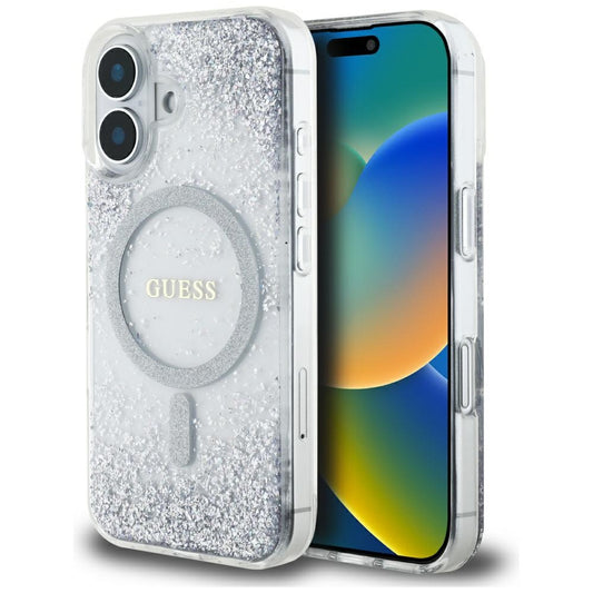 Etui MagSafe dla Apple iPhone 16, Guess, Resin Gradient Glitter, Srebrne