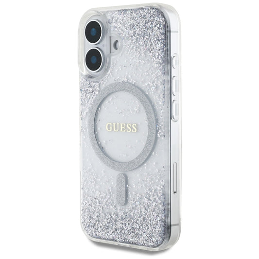 Etui MagSafe dla Apple iPhone 16, Guess, Resin Gradient Glitter, Srebrne