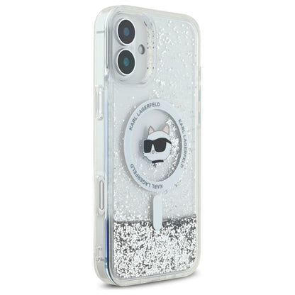 MagSafe Case for Apple iPhone 16, Karl Lagerfeld, Glitter Liquid Choupette Head, Transparent