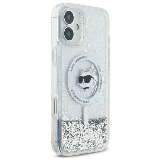 Etui MagSafe dla Apple iPhone 16, Karl Lagerfeld, Glitter Liquid Choupette Head, Przezroczyste
