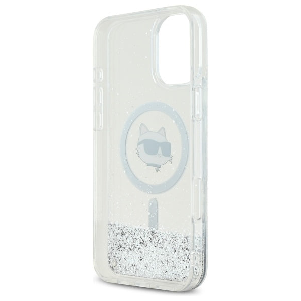 MagSafe Case for Apple iPhone 16, Karl Lagerfeld, Glitter Liquid Choupette Head, Transparent