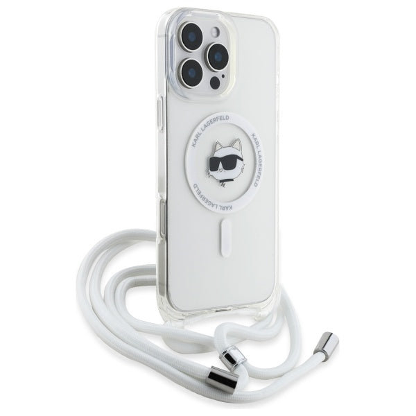Etui MagSafe dla Apple iPhone 16, Karl Lagerfeld, IML Crossbody Choupette's Head with Strap, Przezroczyste