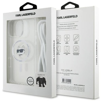 Etui MagSafe dla Apple iPhone 16, Karl Lagerfeld, IML Crossbody Choupette's Head with Strap, Przezroczyste