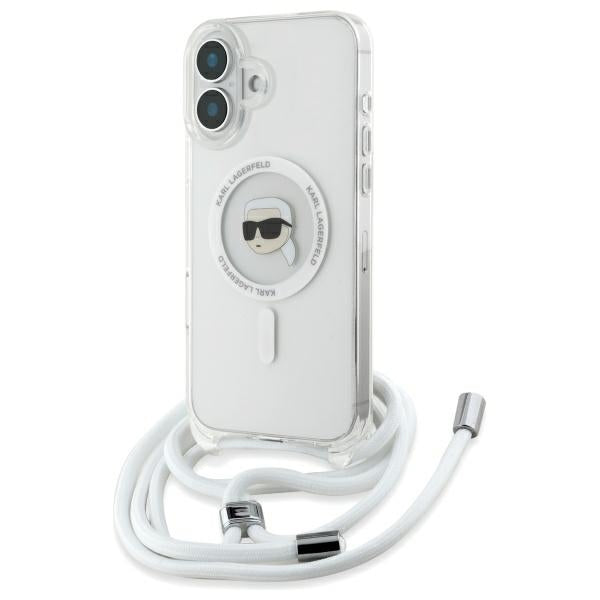 Etui MagSafe dla Apple iPhone 16, Karl Lagerfeld, IML Crossbody Karl's Head, Przezroczyste