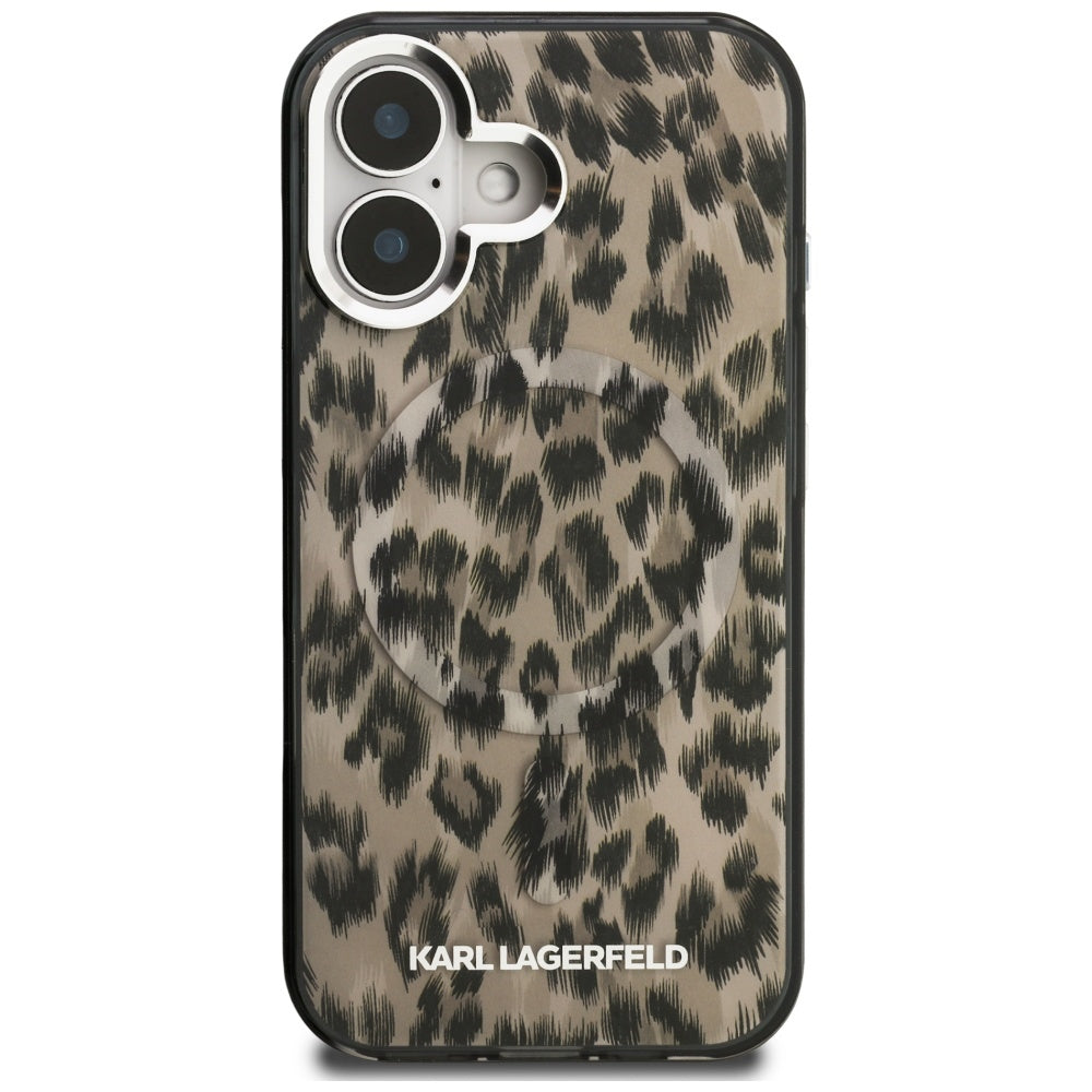 Etui MagSafe dla Apple iPhone 16, Karl Lagerfeld, Wzór Leopard IML, Brązowy
