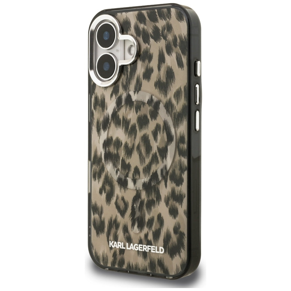 Etui MagSafe dla Apple iPhone 16, Karl Lagerfeld, Wzór Leopard IML, Brązowy