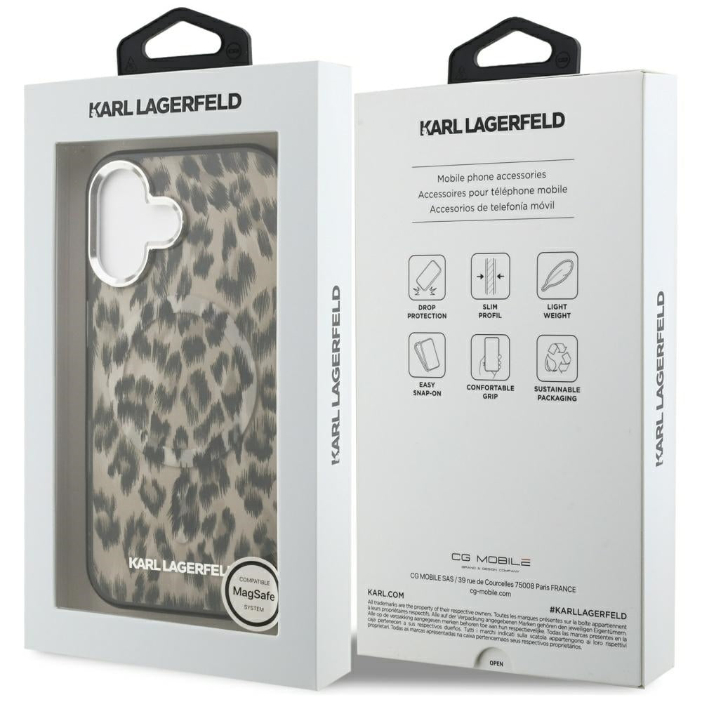 Etui MagSafe dla Apple iPhone 16, Karl Lagerfeld, Wzór Leopard IML, Brązowy