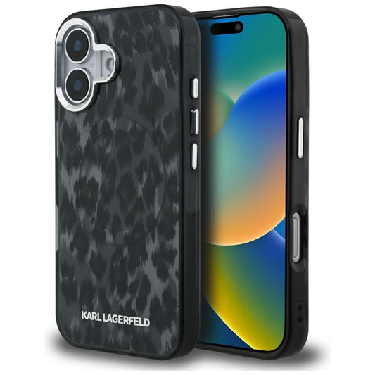 Etui MagSafe dla Apple iPhone 16, Karl Lagerfeld, Wzór Leopard IML, Czarne