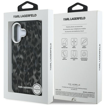 MagSafe Case for Apple iPhone 16, Karl Lagerfeld, IML Leopard Pattern, Black