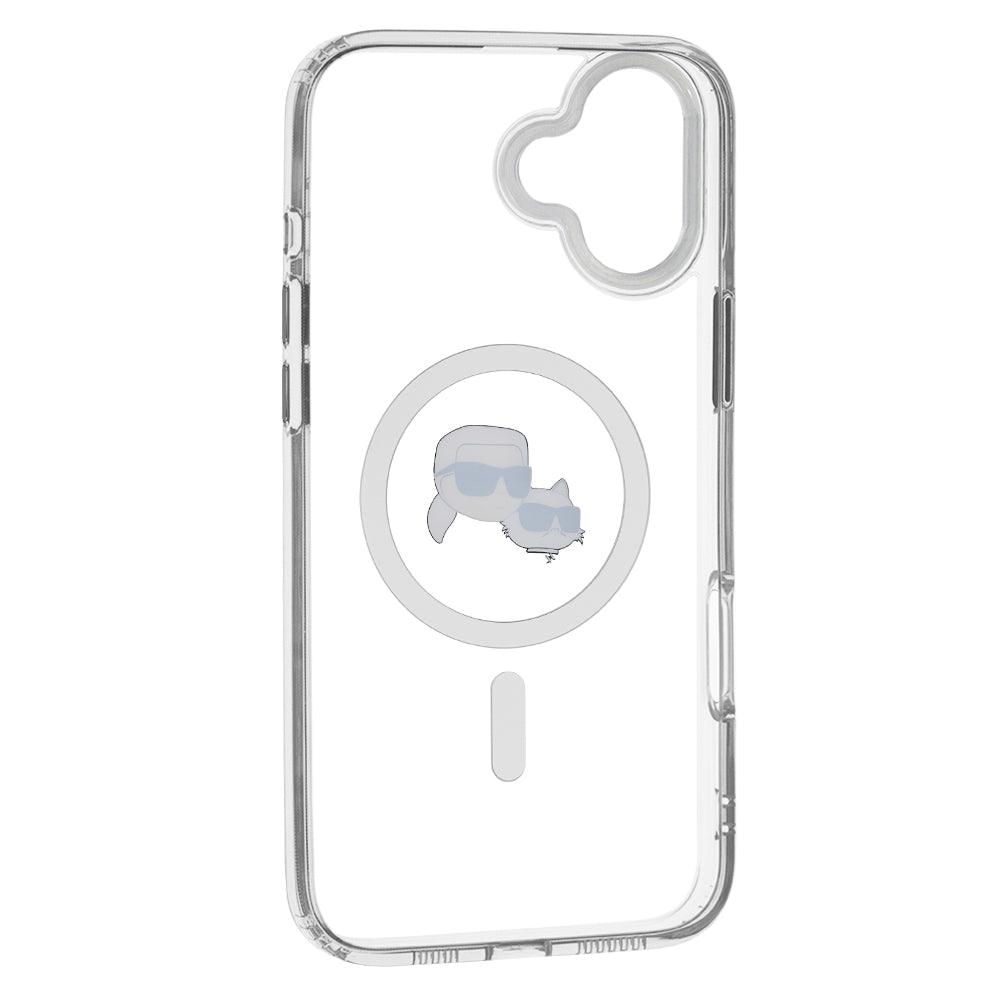 Etui MagSafe dla Apple iPhone 16, Karl Lagerfeld, IML Metal Karl & Choupette's Heads, Białe