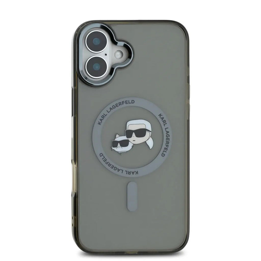 Etui MagSafe dla Apple iPhone 16, Karl Lagerfeld, IML Metal Karl & Choupette's Heads, Czarne