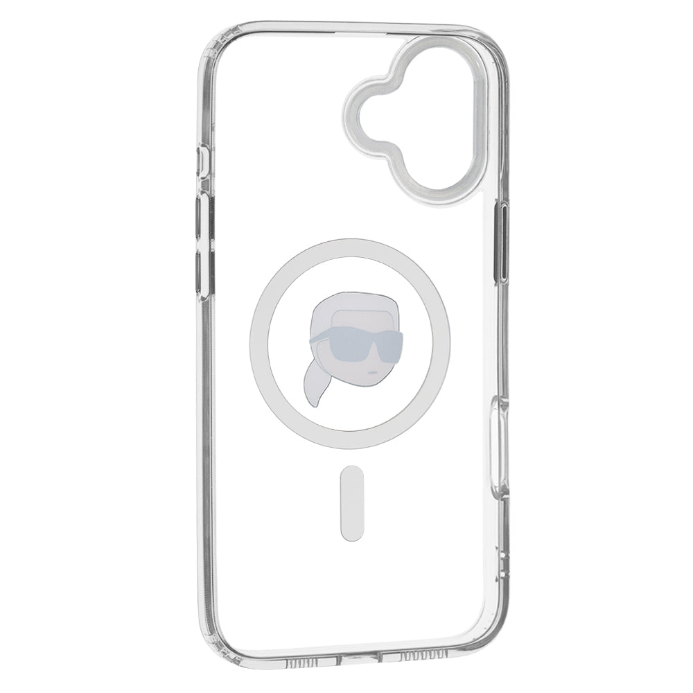 Etui MagSafe dla Apple iPhone 16, Karl Lagerfeld, IML Metal Karl's Head, Białe