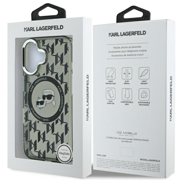 Etui MagSafe dla Apple iPhone 16, Karl Lagerfeld, IML Monogram Karl & Choupette's Heads, Czarne