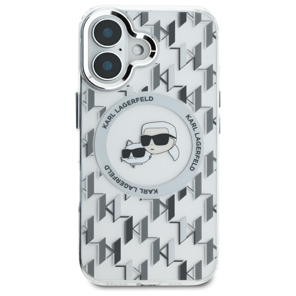 Etui MagSafe dla Apple iPhone 16, Karl Lagerfeld, IML Monogram Karl & Choupette's Heads, Przezroczyste