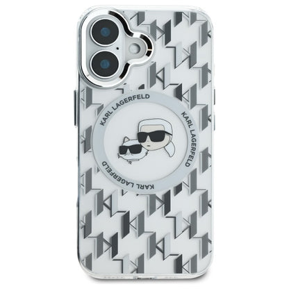 Etui MagSafe dla Apple iPhone 16, Karl Lagerfeld, IML Monogram Karl & Choupette's Heads, Przezroczyste
