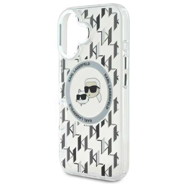 Etui MagSafe dla Apple iPhone 16, Karl Lagerfeld, IML Monogram Karl & Choupette's Heads, Przezroczyste