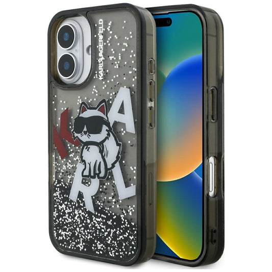 Etui MagSafe dla Apple iPhone 16, Karl Lagerfeld, Liquid Glitter Choupette Logo, Czarne