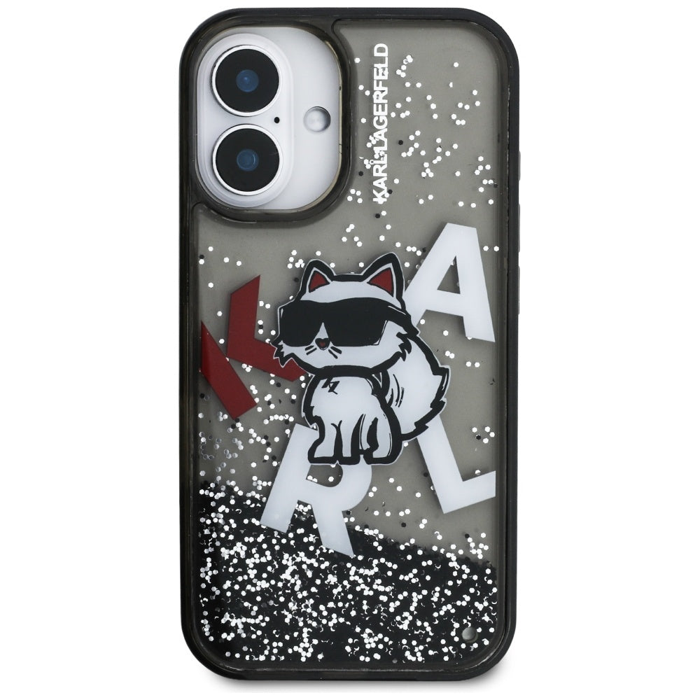 Etui MagSafe dla Apple iPhone 16, Karl Lagerfeld, Liquid Glitter Choupette Logo, Czarne