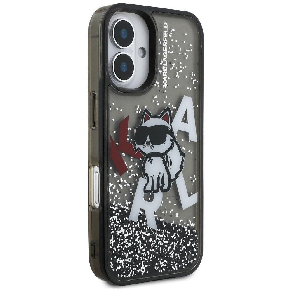 Etui MagSafe dla Apple iPhone 16, Karl Lagerfeld, Liquid Glitter Choupette Logo, Czarne