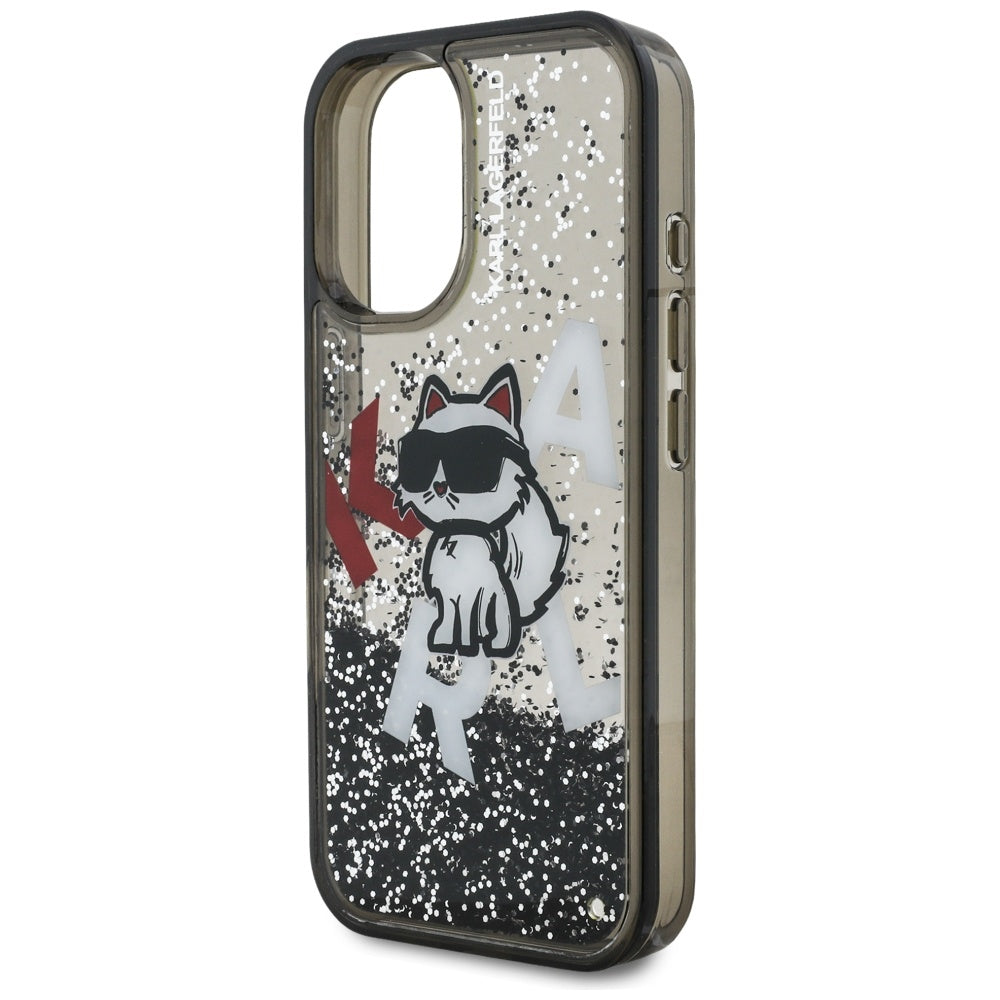 Etui MagSafe dla Apple iPhone 16, Karl Lagerfeld, Liquid Glitter Choupette Logo, Czarne