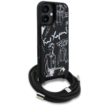 Etui MagSafe dla Apple iPhone 16, Karl Lagerfeld, Saffiano Crossbody, Czarne