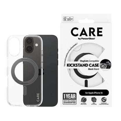 Etui MagSafe dla Apple iPhone 16, PanzerGlass, z funkcją podstawki, Czarne Przezroczyste