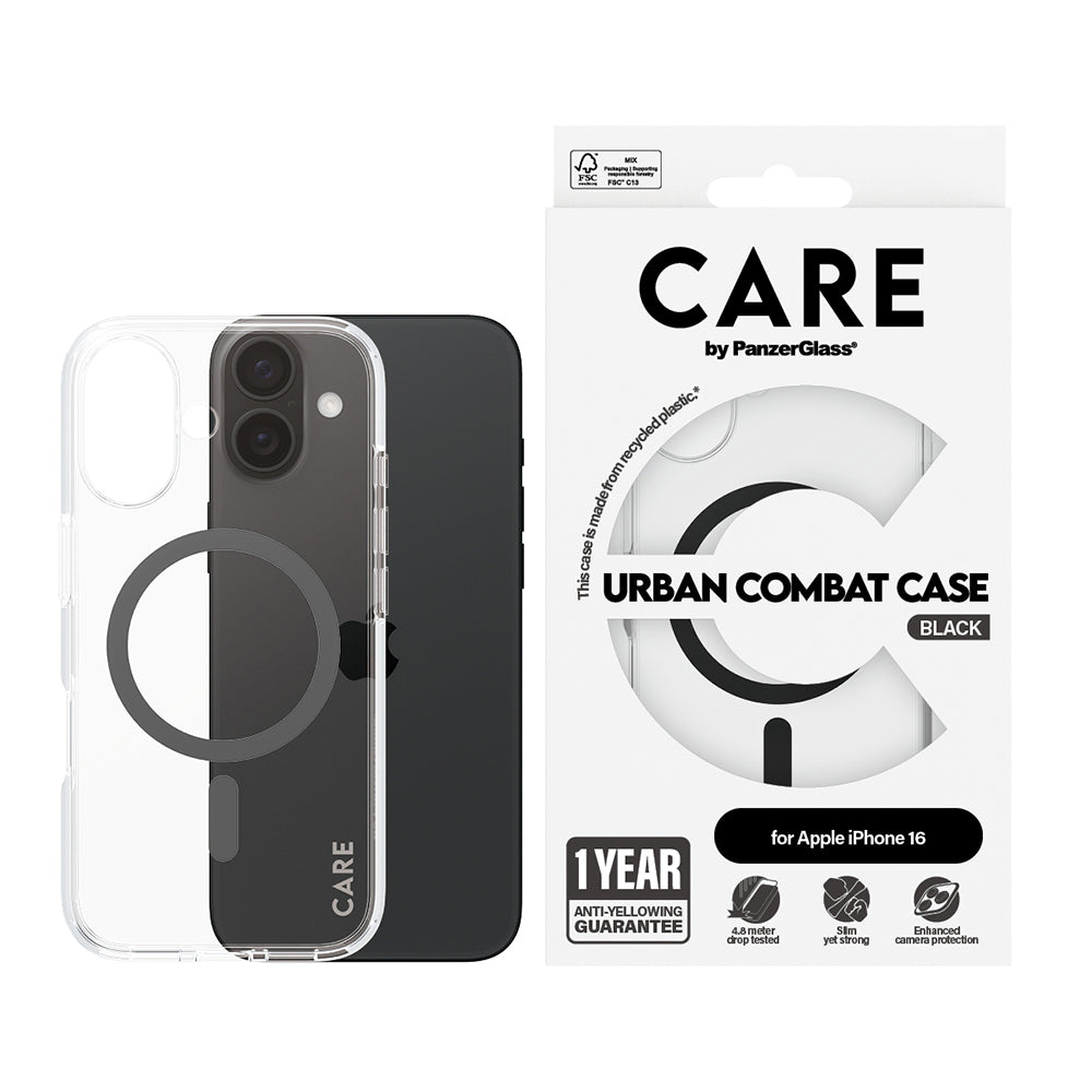 Etui MagSafe dla Apple iPhone 16, PanzerGlass, Care Urban Combat, Czarne Przezroczyste