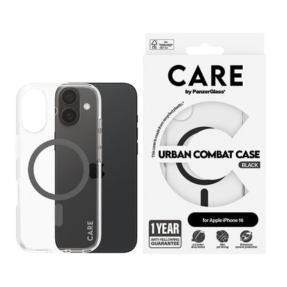 Etui MagSafe dla Apple iPhone 16, PanzerGlass, Care Urban Combat, Czarne Przezroczyste