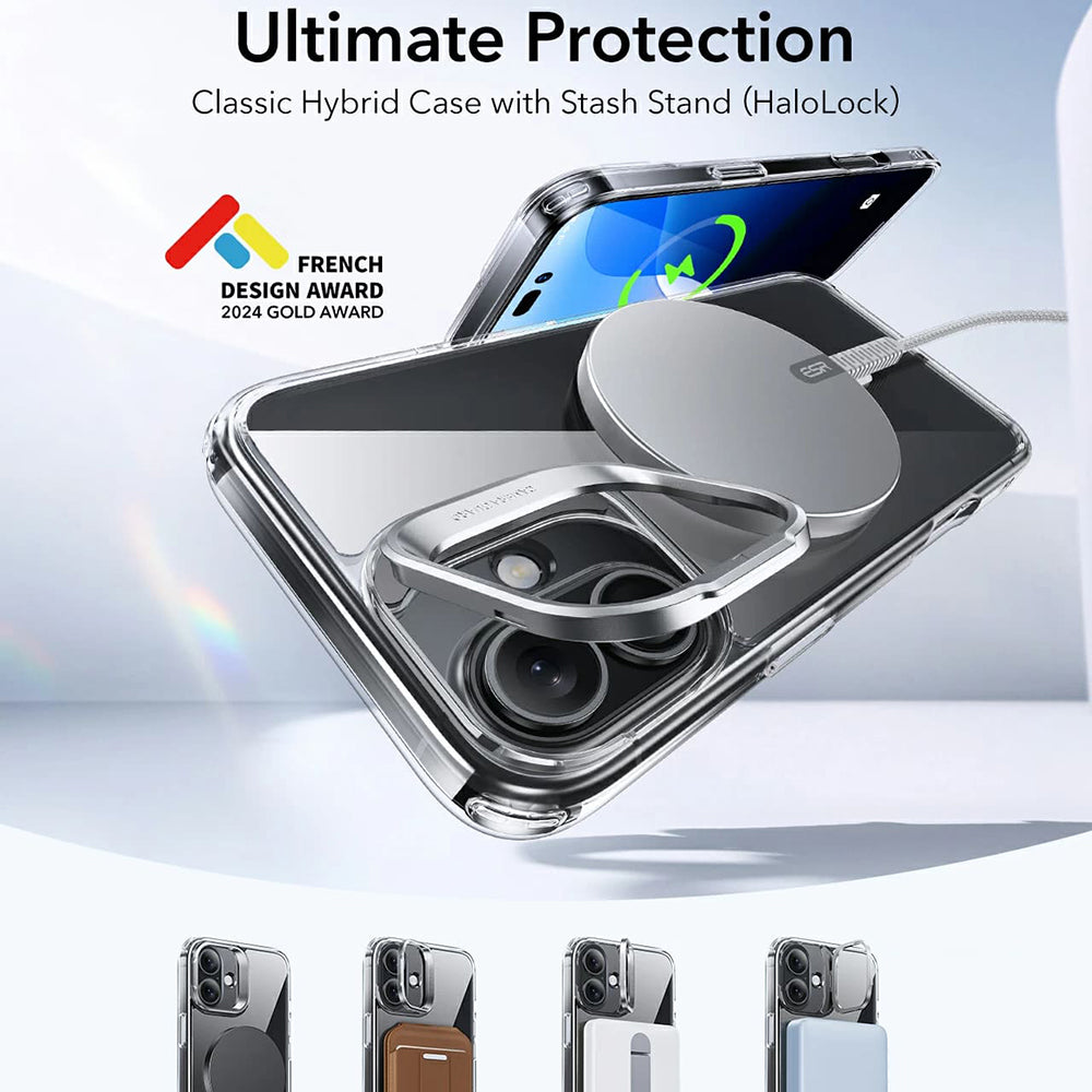 Etui MagSafe dla Apple iPhone 16 Plus, ESR, Classic Hybrid Kickstand, Czarne Przezroczyste