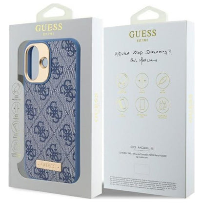 Etui MagSafe dla Apple iPhone 16 Plus, Guess, 4G Logo Plate, Niebieskie