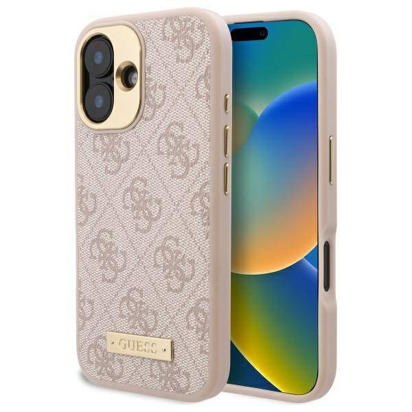 Etui MagSafe dla Apple iPhone 16 Plus, Guess, 4G Logo Plate, Różowy