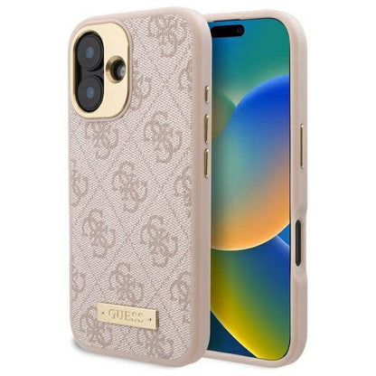 Etui MagSafe dla Apple iPhone 16 Plus, Guess, 4G Logo Plate, Różowy