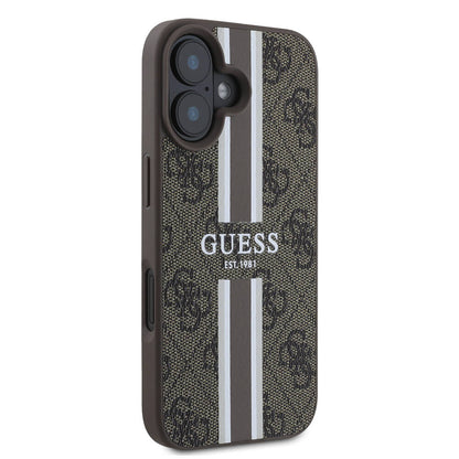 Etui MagSafe dla Apple iPhone 16 Plus, Guess, 4G Printed Stripes, Brązowy