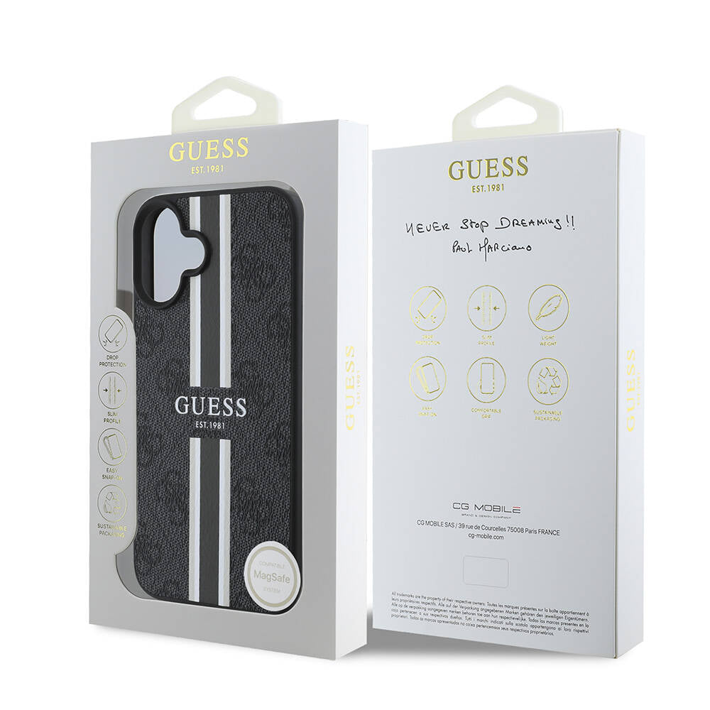 Etui MagSafe dla Apple iPhone 16 Plus, Guess, 4G Printed Stripes, Czarne