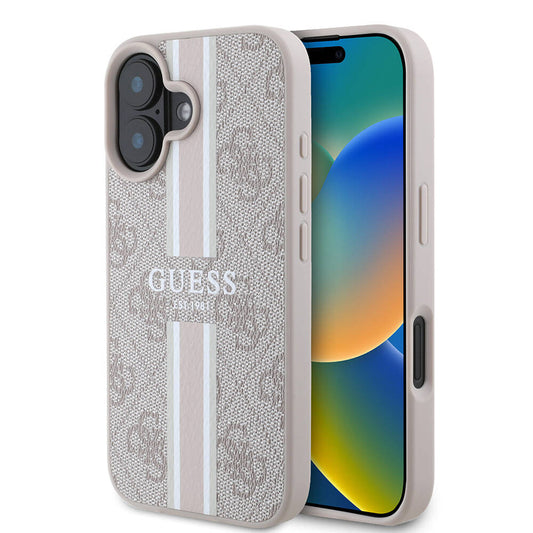 Etui MagSafe dla Apple iPhone 16 Plus, Guess, 4G Printed Stripes, Różowy