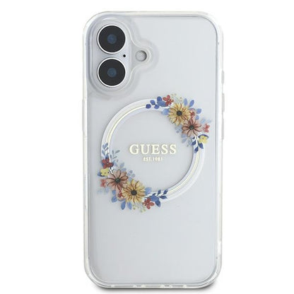 Etui MagSafe dla Apple iPhone 16 Plus, Guess, IML Flowers Wreath, Przezroczyste