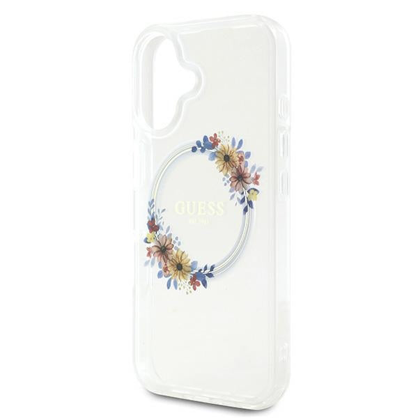 Etui MagSafe dla Apple iPhone 16 Plus, Guess, IML Flowers Wreath, Przezroczyste