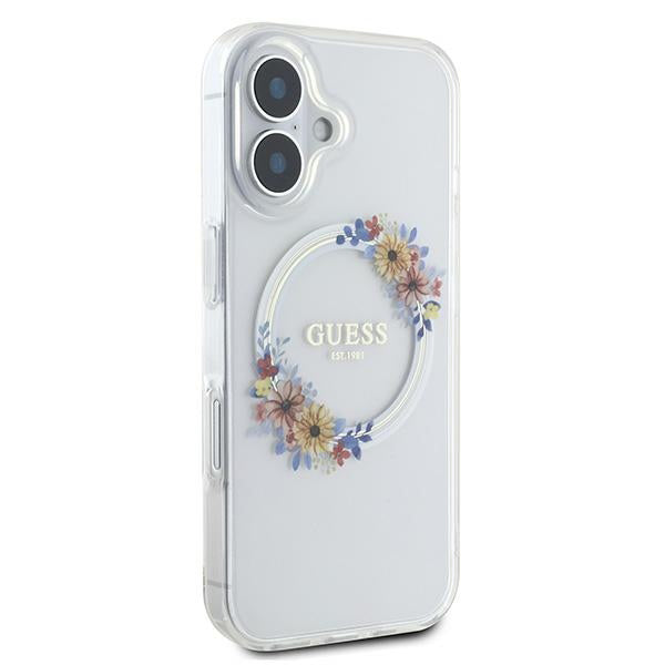 Etui MagSafe dla Apple iPhone 16 Plus, Guess, IML Flowers Wreath, Przezroczyste