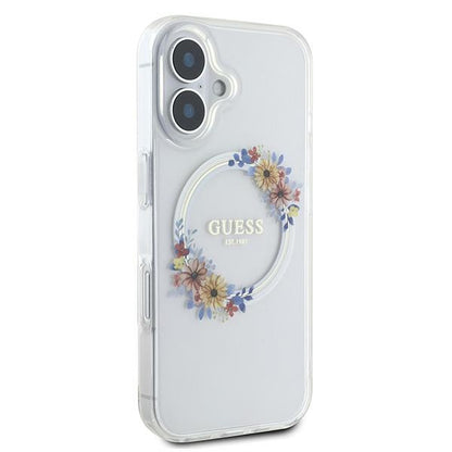 Etui MagSafe dla Apple iPhone 16 Plus, Guess, IML Flowers Wreath, Przezroczyste