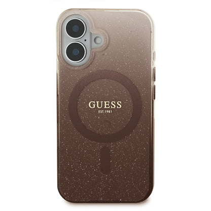 Etui MagSafe dla Apple iPhone 16 Plus, Guess, IML Glitter Gradient, Brązowy