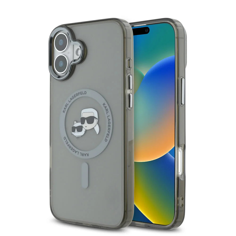 Etui MagSafe dla Apple iPhone 16 Plus, Karl Lagerfeld, IML Metal Karl & Choupette's Heads, Czarne