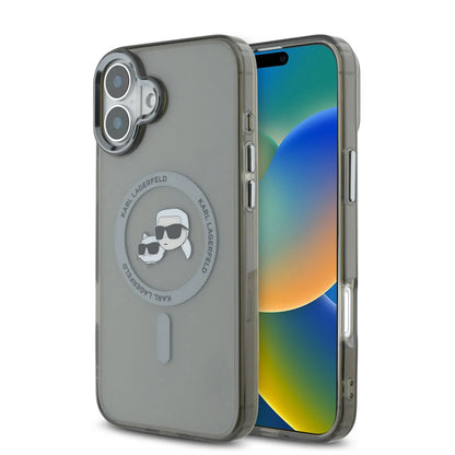 Etui MagSafe dla Apple iPhone 16 Plus, Karl Lagerfeld, IML Metal Karl & Choupette's Heads, Czarne