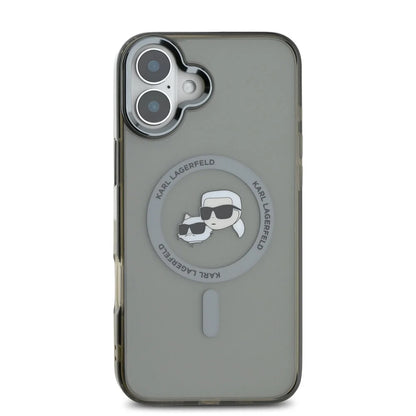Etui MagSafe dla Apple iPhone 16 Plus, Karl Lagerfeld, IML Metal Karl & Choupette's Heads, Czarne