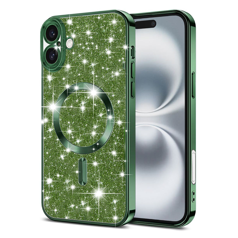 MagSafe Case for Apple iPhone 16 Plus, Techsuit, Luxury Glitter, Dark Green