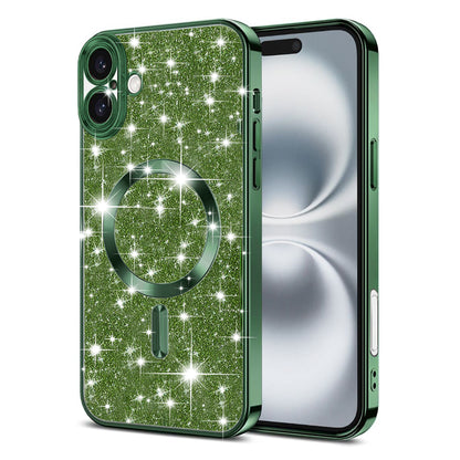 MagSafe Case for Apple iPhone 16 Plus, Techsuit, Luxury Glitter, Dark Green