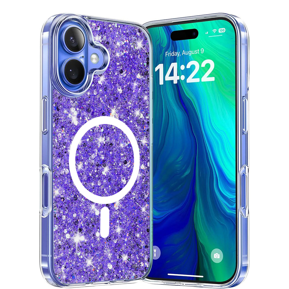 MagSafe Case for Apple iPhone 16 Plus, Techsuit, Sparkly Glitter, Purple